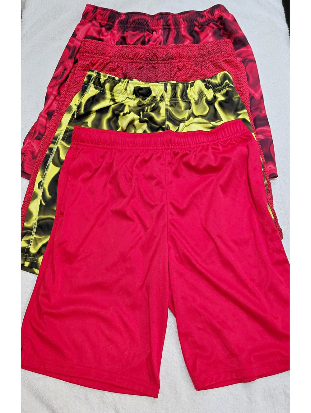 Athletic Works Boys XL Activewear Shorts Lot 4 Red Yellow Black Drawstring